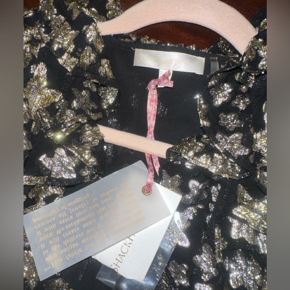 LoveShack Fancy Black Findlay Gold Star Wrap Mini Dress - Picture 5 of 5